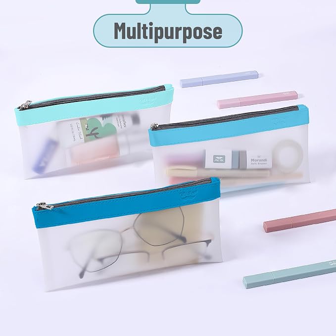 Mr. Pen- Clear Pencil Pouch, 8.50"x4.25", 3 Pack, Durable TPU Material | Medium Water-Resistant Pencil Bags with Smooth Zipper, Multipurpose Clear Pouch for Stationery, School, Office