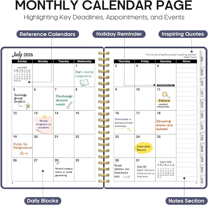 Planner 2026-2027, Academic Year Weekly and Monthly Calender Planner, from Jul 2026 - Jun 2027, Spiral Bound School Planning Book, Perfect for Teacher, Student, Women & Men, A5 (6.3" x 8.5"), Royal Flutter
