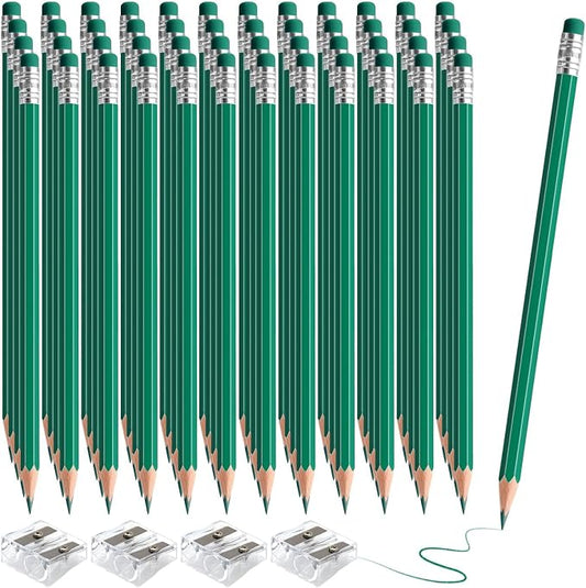 48 PCS Green Pencils Bulk with Eraser, Pre-Sharpened HB Pencils for Writing & Drawing, School Supplies for Kids Homework, Tests, Art Crafts & Teacher Grading (Green)