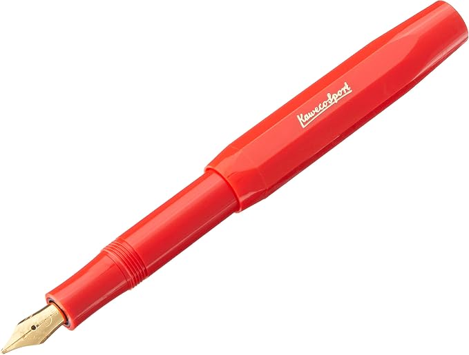 Kaweco CLASSIC SPORT Fountain Pen Red with 23 Carat Gold-Plated Steel Nib and Iridium Tip for Ink Cartridges I Sport Fountain Pen 13 cm I Nib: BB (Extra Broad)