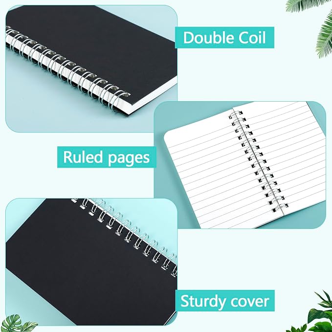 60 Pack Mini Spiral Notebooks, 3x5 Inch Small Pocket Notebooks, Black Cardboard Cover Memo Pads with Lined Pages, Small Spiral Notepads for Home Office Travel(60 Sheets/120 Pages)