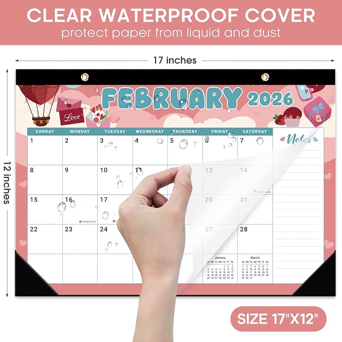 Desk Calendar 2026-2027, 21-Month Calendar Runs Unitl June 2027, Large 17" x 12" Monthly Desktop & Wall Calendar for Home & Office - Watercolor Festival