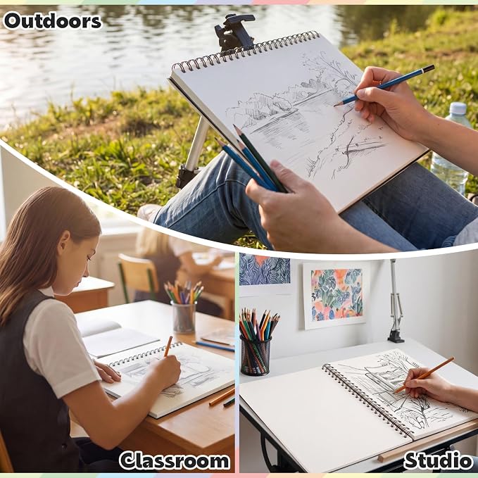 9" x 12" Sketch Book, 2-Pack 50 Sheets Top-Spiral Bound Sketchbook Drawing Pad, 100gsm Perforated Pages Art Supplies for Beginner Artists Students Drawing Painting Sketching