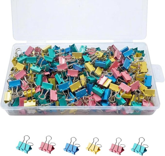 260Pcs Mini Binder Clips Assorted Colored, 0.59 in/15mm Small Binder Paper Clips Office Clips Office Supplies Desk, Micro Size Cute Binder Clips, Small Paper Clamps for Home School Business (Colored)