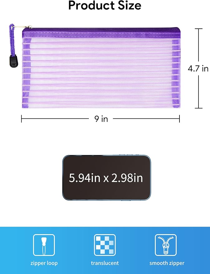 JARLINK Zipper Mesh Pouch, 40 Pcs multi-use Pencil Bags in 10 Colors | Multipurpose Pencil Pouch Bulk for School, Office Supplies, Cosmetics, Makeup&Travel Accessories, Solid Color