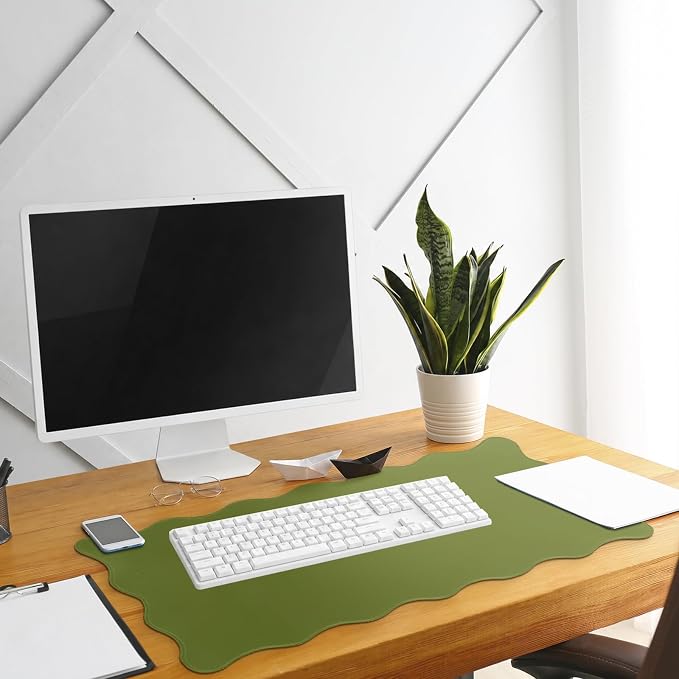 Hahafelt Scalloped Desk Mat Large Desk Pad Cute Coquette Table Mat Back to School Preppy Table Make up Pad Nonslip Graduation Gift with Stitching Waterproof Gaming(Dark Green,31.5 x 15.8 Inches)