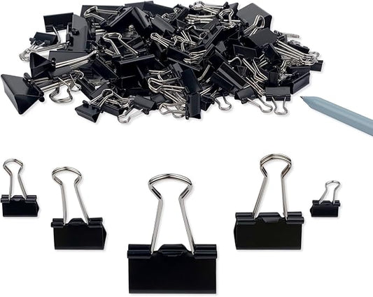 DSTELIN Binder Clips Paper Clamps Assorted Sizes 150 Count (Black), Large, Medium, Small, X Small and Micro, 5 Sizes in One Pack, Meet Your Different Using Needs.