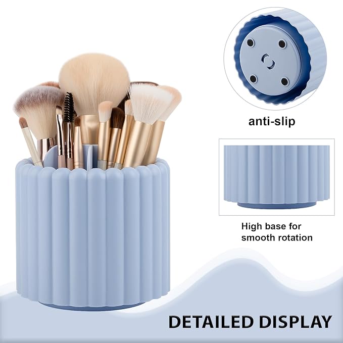 Rotating Makeup Brush Holder Organizer with Removable Dividers, Blue | 7 Slots Make Up Brush Organizer 360 Spinning Cosmetic Storage Pen Holder for Desk, Vanity, Dresser