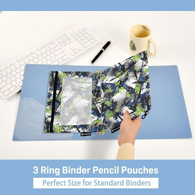 Gredecor Binder Pencil Pouch 3 Ring Grunge Camouflage Chaotic Zipper Pencil Pouches Case 2 Pack Clear Binder Organizer for School Office