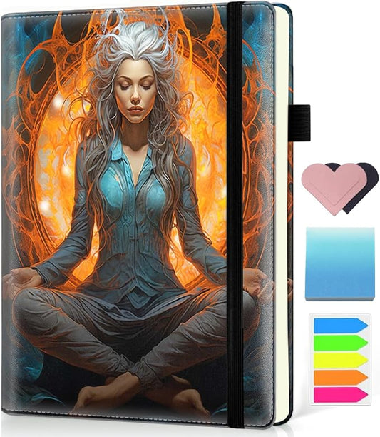 Hardcover Executive Notebooks, A5 PU Leather Lined Journal Notebook, 200 Pages Thick Paper Subject Notebooks for School,Work,Home Writing Business Notebook, Diary Book ， Meditation Girl