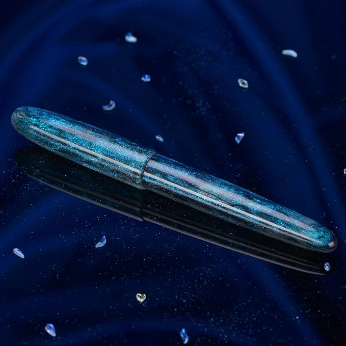 Asvine C80 Fountain Pen #8 Fine Nib Large Handcraft Pen with Converter Pen Case Collection Set (Light Blue Glitter)