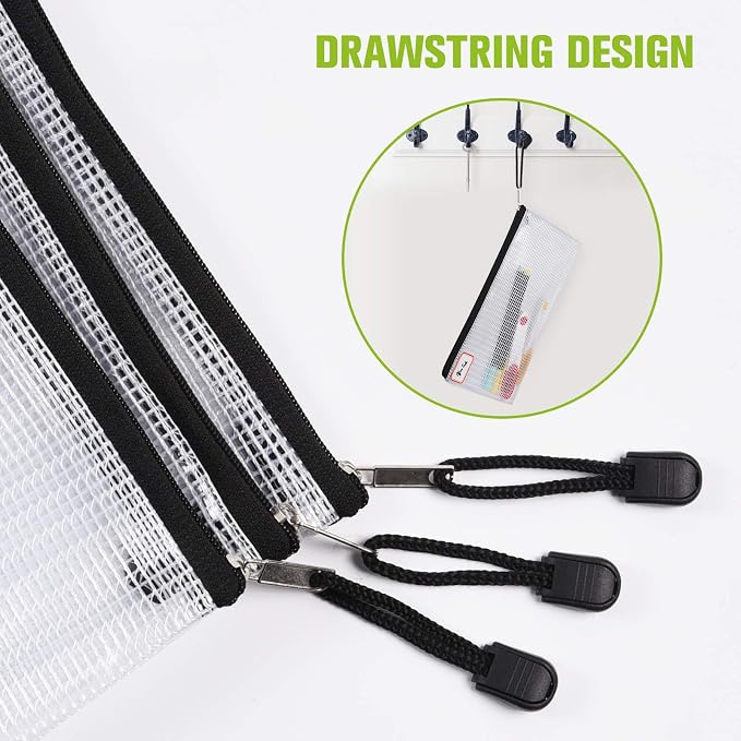 6PCS Mesh Zipper Pouch Bags: A6 Clear Zipper Pouches for Classroom, Black | 9.25×4.25 Inch Plastic Mesh Bag Document Pouch, Waterproof Organizing Pouch for for School Office Supplie, Travel Storage