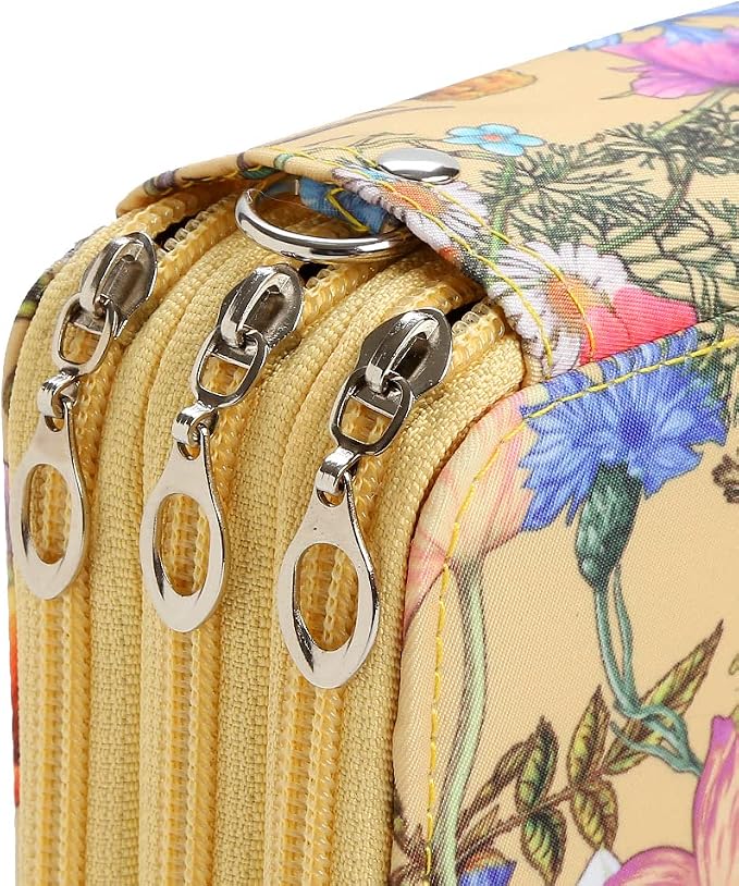 Portable Colored Printing Pattern Morning glory and Daisy Pencil Case 72 Slots Pencil Bag Organizer with Zipper for Watercolor Pens or Markers, Pencil Case Organizer for Artist