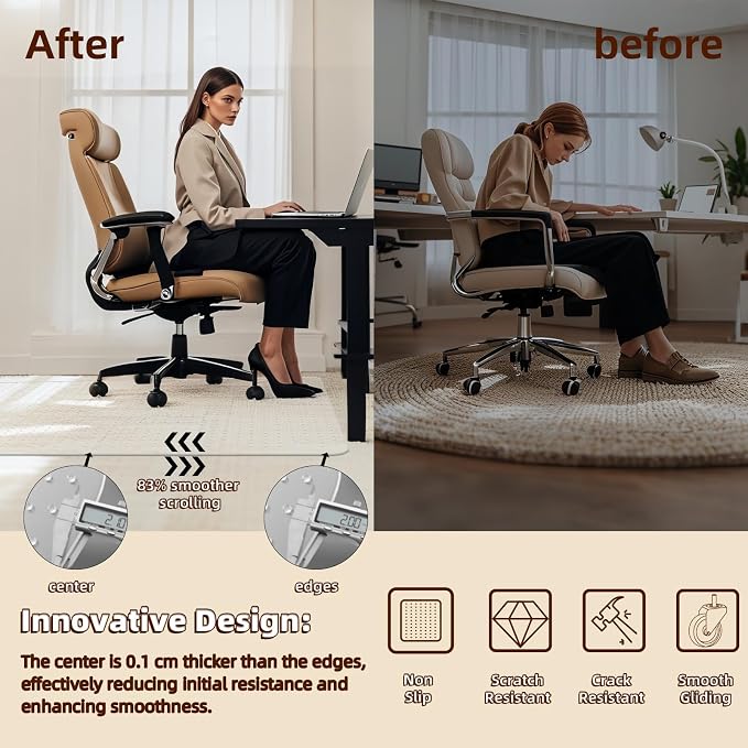 Lebata Office Chair Mat for Carpet Floor, 48" x 65", Slip Resistant Heavy Duty Under Desk Protector for Low Pile Carpets, Rolling Computer Mat with Studs for Home