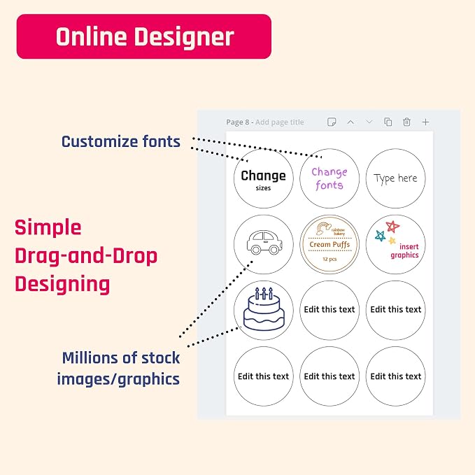 30 Sheets - 3 inch Round Labels, White Printable Circle Stickers, Laser/Inkjet Printing - Letter Size (8.5" x 11")
