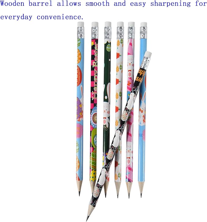 72PCS Wooden cased Easter Pencils for Kids Bulk with Erasers, Wood Pencils for School,Drawing,Gift (72PCS) (Easter, 72)