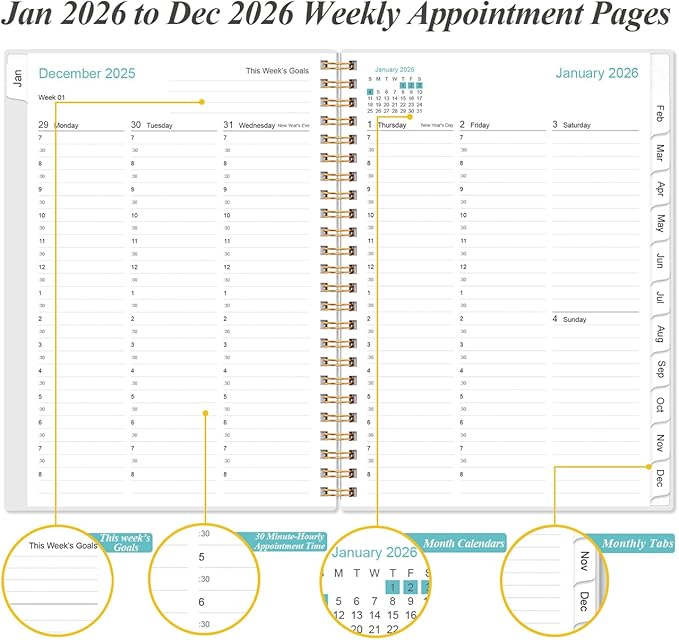 2026 Appointment Book & Planner - 2026 Daily Hourly Planner from January 2026 - December 2026, Weekly Appointment Book with 30-Minute Interval, Medium 6.4" x 8.5", Christmas tree