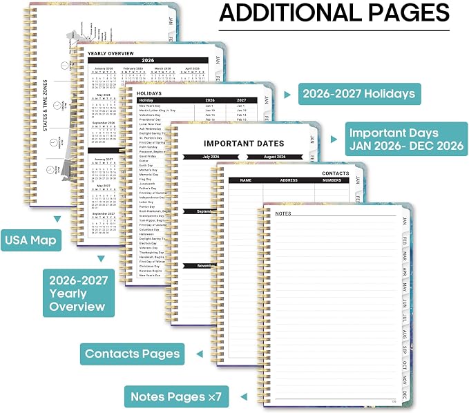 2026 Planner, Weekly and Monthly Calendar Planner Book, January 2026 - December 2026, Hardcover Spiral Planner with Monthly Tabs, Notes Pages, Perfect for Women & Men, A4 (8.5" x 11") - Gold