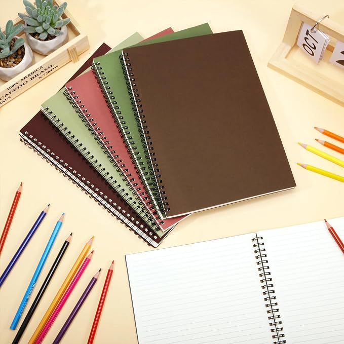 Fuutreo 6 Pack B5 Spiral Notebooks 10.5 x 7.45 Inch College Ruled Aesthetic Journal Kraft Hardcover 70 Sheets (140 Pages) Spiral Notebook for Office Students Work Journaling(Fresh,Morandi)