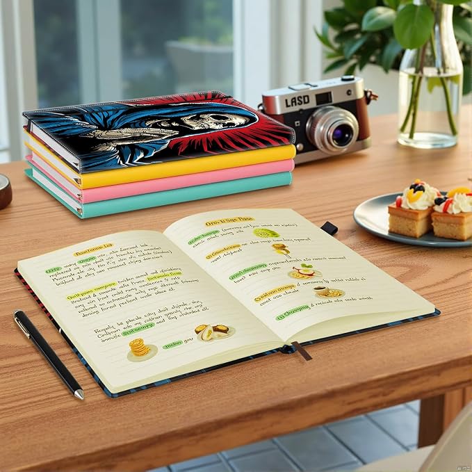 Hardcover Executive Notebooks, A5 PU Leather Lined Journal Notebook, 200 Pages Thick Paper Subject Notebooks for School,Work,Home Writing Business Notebook, Diary Book ，Praying Skeleton