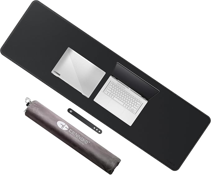 CENNBIE Leather Desk Mat, 51.2" x 16" Desk Pad for Full Desk (Black) | Premium stitched edges resist wear. Easy to clean. Protects desk from spills, stains ,scratches. Smooth glide. Office & home.