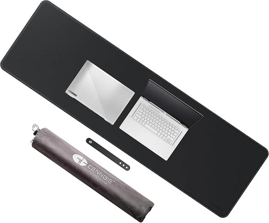 CENNBIE Leather Desk Mat, 51.2" x 16" Desk Pad for Full Desk (Black) | Premium stitched edges resist wear. Easy to clean. Protects desk from spills, stains ,scratches. Smooth glide. Office & home.