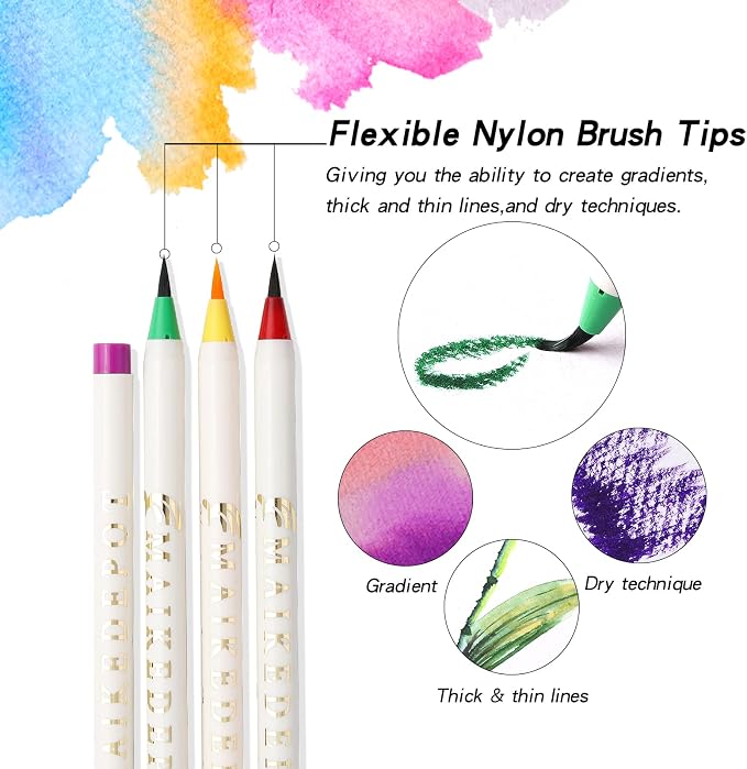 72 Pack Watercolor Markers, Dual Tip Water Brush Pens with 3 Free Water Blending Brushes, Water Based Art Markers for Adult Coloring, Calligraphy, Sketching, Bullet Journaling Drawing