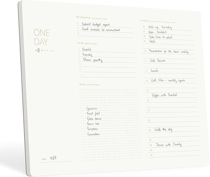 Pinesman - One Day, Elegant Daily Desk Planner, Gold Foiled, Minimalist Productivity Planner Pad, Time Blocking Hourly Schedule, To Do List Notepad, A4, 52 Pages, FSC™ Certified