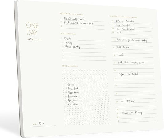 Pinesman - One Day, Elegant Daily Desk Planner, Gold Foiled, Minimalist Productivity Planner Pad, Time Blocking Hourly Schedule, To Do List Notepad, A4, 52 Pages, FSC™ Certified