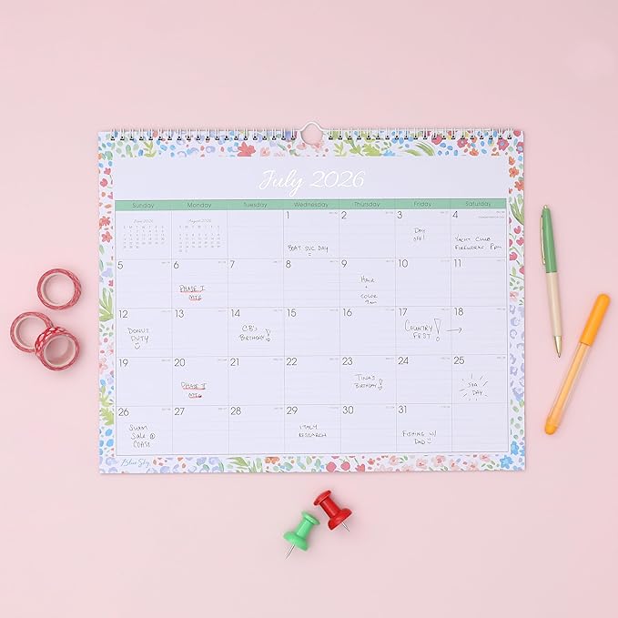 Blue Sky 2026-2027 Monthly Academic Wall Calendar, 15"x12", Ditsy Dapple | July 2026 - June 2027, Durable Twin Wire Binding, For Office And Classroom, Academic Year