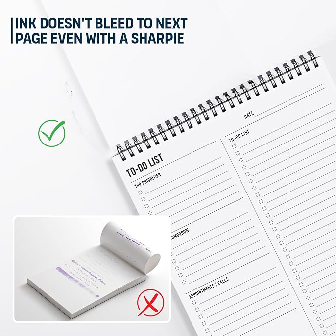 To Do List Notepad 8.5x11" - Large Size, 52 Sheets - Daily Planner Notebook | with Multiple Functional Sections - Spiral Bound Task Checklist Organizer Agenda Pad for Work, Note & Todo List Organization