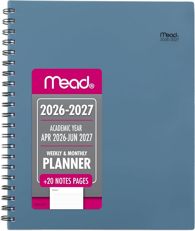Mead Planner 2026-2027 Weekly & Monthly Academic 15-Month April-June, 8.5" x 11", Composure Blue (CAW62020) (Pack of 12)