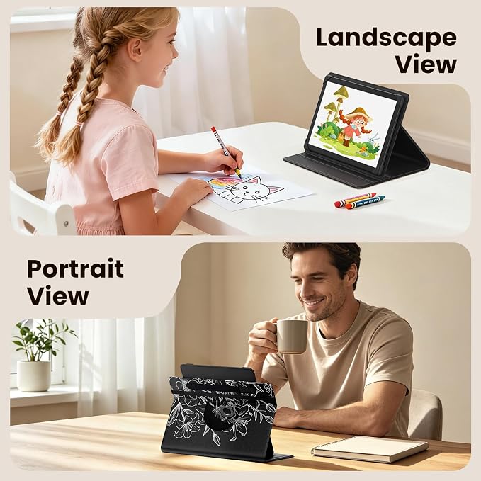 MoKo for Universal 11 inch Android Tablet Case with Pen Holder, Line Flower | Fits All 9.6-11 inch Tablets, Slim 360 Degree Rotating Cover, Multi-Angle Stand, Front Pocket, No fit iPad/NO back opening