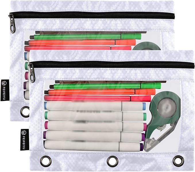 Gredecor Binder Pencil Pouch 3 Ring Lavender Purple Zipper Pencil Pouches Case 2 Pack Clear Binder Organizer for School Office