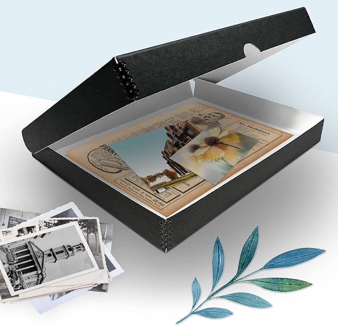 Golden State Art, Clamshell Archival Folio Storage Box 11x14 Inch, Black | Acid-Free Photo Box with Metal Edge Corner, Preserve And Store Paper Documents Cards Prints Arts and Crafts DIY Projects