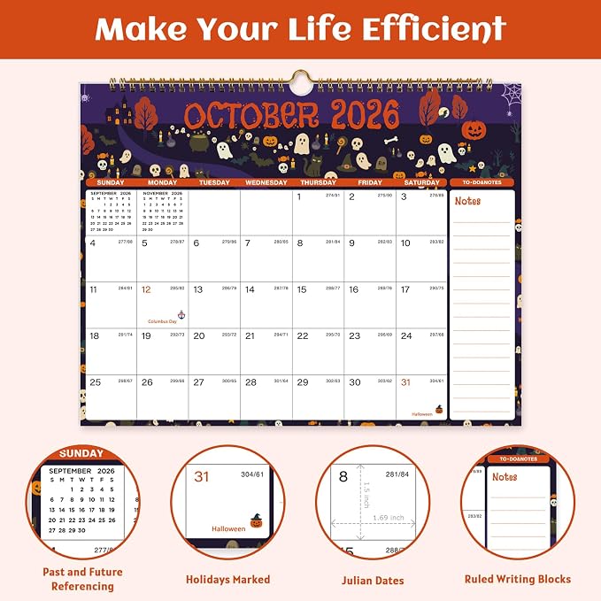 2026-2027 Wall Calendar, Calendar 2026-2027 from July 2026 to December 2027, 14.8" X 11.5", 18 Month Twin-Wire Binding Calendar with Julian Date for Home or Office (Seasonal)