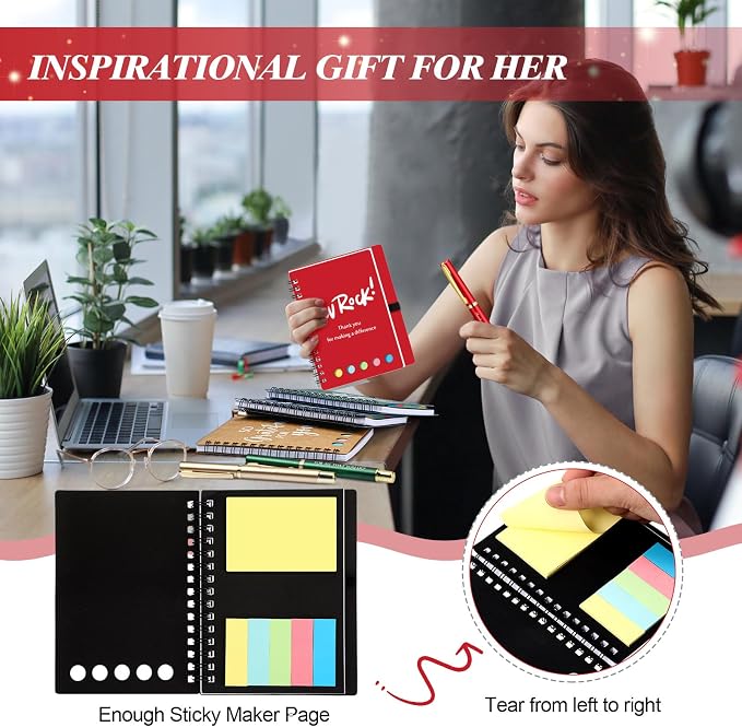 Chiisong 10 Sets Back to School Gifts Bulk Inspirational Spiral Notebook and Pen with Sticky Note Thank You Affirmation Gift for Teacher Nurse Coworker Employee Staff (Multicolor)