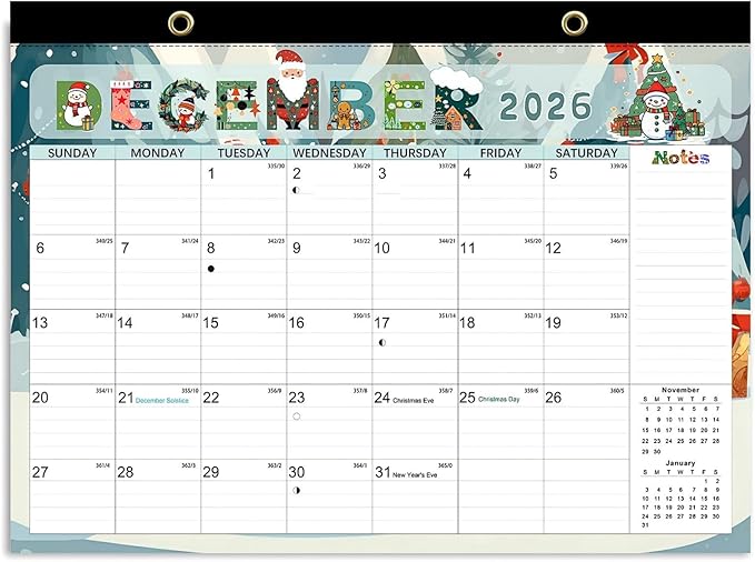 Desk Calendar 18 Months 17" x 12", Colorful-1 PACK | Thick No-Bleed Paper | Large Ruled Blocks | Transparent Cover | Perfect for Home & Office