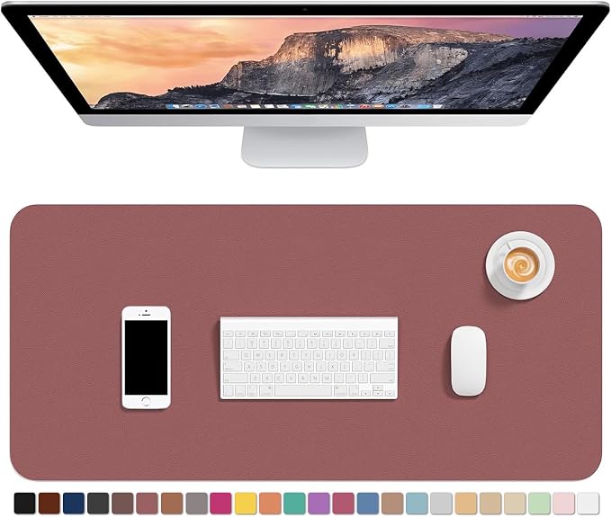 Hsurbtra Desk Pad, 30" x 14" PU Leather Desk Mat, XL Extended Mouse Pad, Waterproof Desktop Blotter Protector, Non-Slip Ultra Thin Large Laptop Keyboard Writing Mat for Office Home, Brick Red
