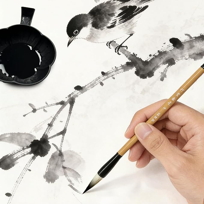 3 Sizes Chinese Calligraphy Brush Set, Chinese Writing Brushes, Wooden Ink Watercolor Painting Brushes Traditional Art Sumi Brush Goat and Wolf Hair (Large, Medium, Small)