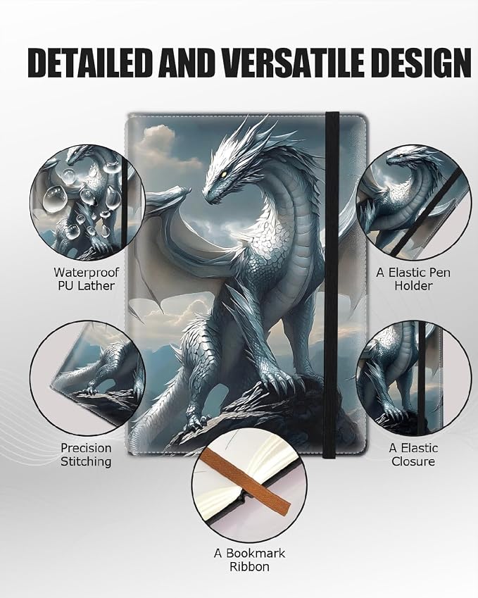 Hardcover Executive Notebooks, A5 PU Leather Lined Journal Notebook, 200 Pages Thick Paper Subject Notebooks for School,Work,Home Writing Business Notebook, Diary Book, Dragon Perched