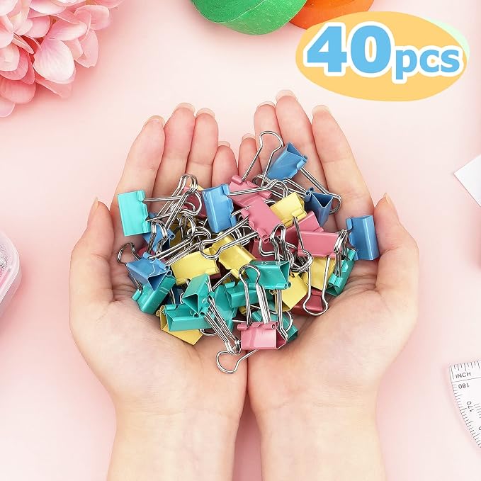 ZZTX 40 Pack Small Binder Clips 0.75 Inches Assorted Colors | Paper Clamps Clips, Durable steel, Strong clip, Color-coded