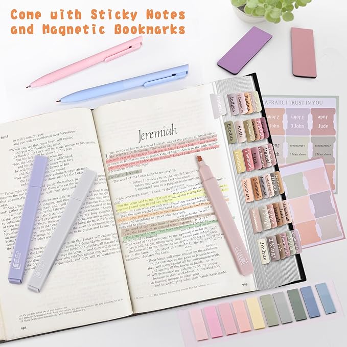 Bible Journaling Kit, Bible Study Supplies Set for Women & Men | Includes 12 No Bleed Bible Highlighters, 6 Pens, 90 Laminated Bible Tabs, Magnetic Bookmarks & Sticky Notes