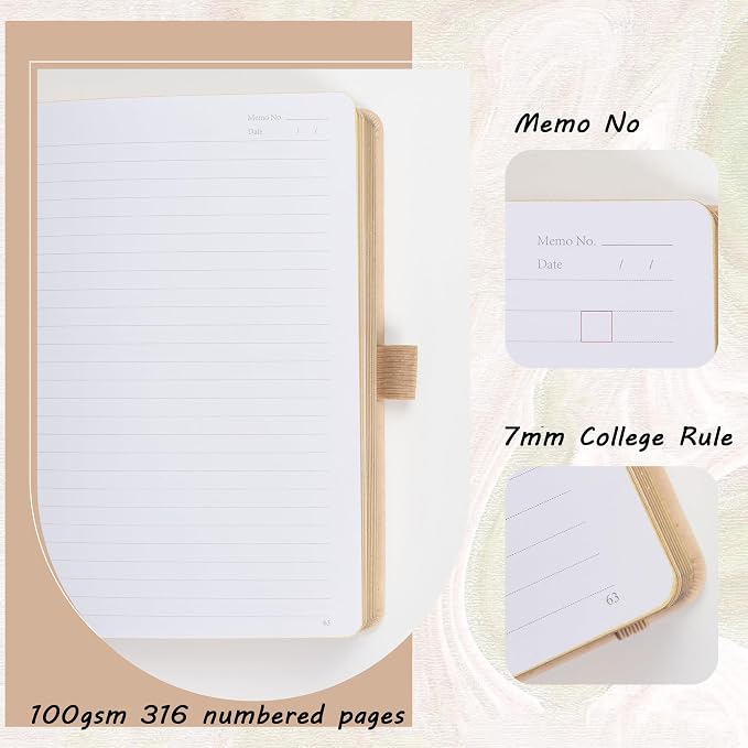 TIEFOSSI Line Journal Notebook, A5 Hardcover Rule Journal for Women Men | 100gsm 316 Numbered Pages Diary, Aesthetic Leather Bird Pattern for Journaling Organization,Planning, Tracking & Sketching