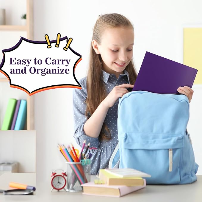 12-Pack Plastic Folders with Pockets and Prongs, 2-Pocket Poly Folders with 3 Fasteners Holds 8-1/2" x 11" Paper for School/Office/Home, Purple