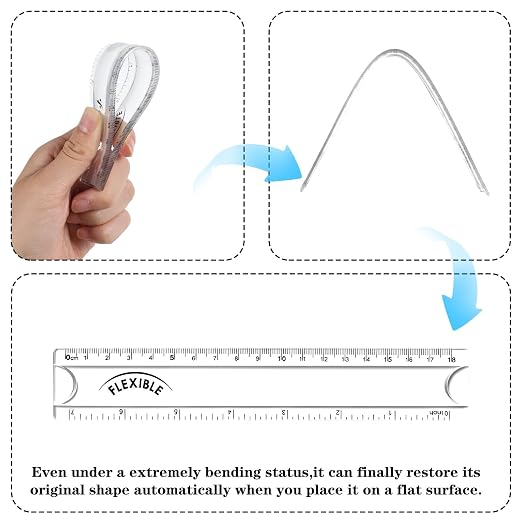 Grevosea 2 PCS Flexible Rulers, 7 Inch/18cm Clear Plastic Ruler | Soft Bendable Ruler with Centimeters and Inches for Kids and Adults School Classroom Office Supplies