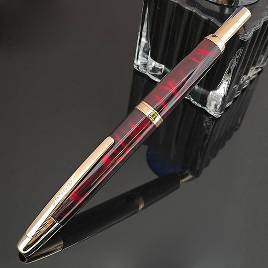 JH10 Press Fountain Pen Fine Nib with Velvet bag, Retractable Nib Calligraphy Ink Pen with Converter Writing (Pearl Red)