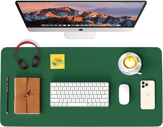 Leather Desk Pad Protector, Waterproof Mouse Pad, PU Desk Mat, Office Desk Cover, Desk Writing Mat for Office/Home/Work/Cubicle (Dark Green) 31.5x15.7 in