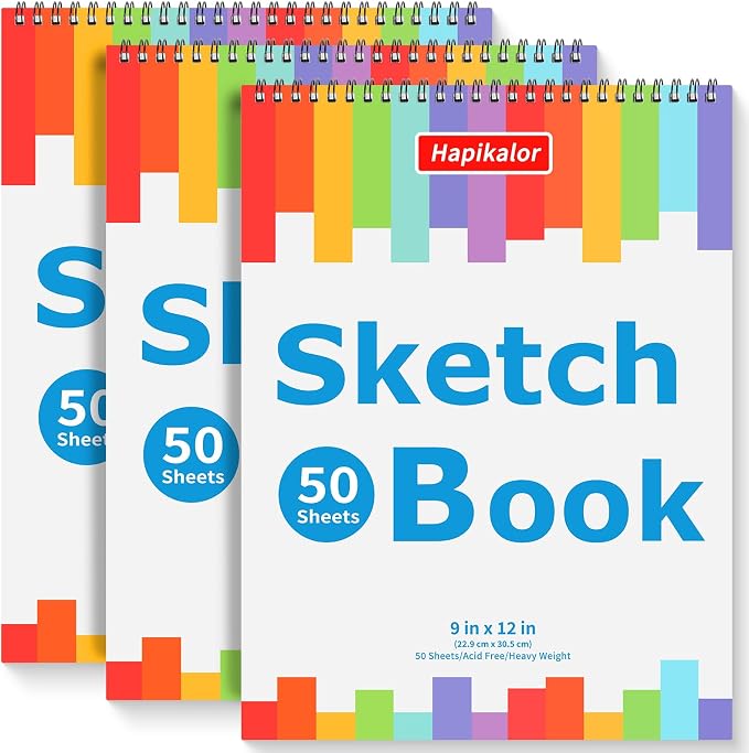 3-Pack 50 Sheets 9" x 12" Journal Kit, Spiral Bound Art Diary, Bulk School Supplies Notebook for Kids, Acid Free Diary Journal for Drawing Painting Writing Sketching
