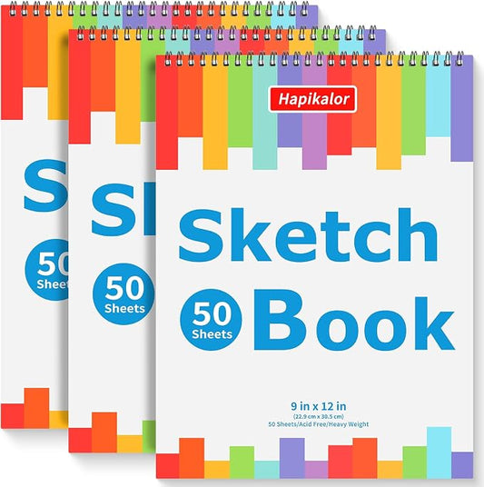 3-Pack 50 Sheets 9" x 12" Journal Kit, Spiral Bound Art Diary, Bulk School Supplies Notebook for Kids, Acid Free Diary Journal for Drawing Painting Writing Sketching